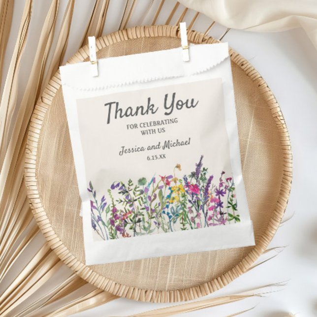 Wildblumen-Creme Geschenktütchen (Watercolor wildflower wedding custom favor bags)