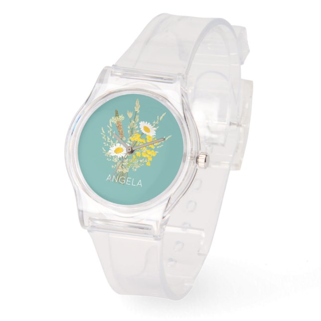 Wildblumen Daisies Floral Bouquet Individuelle Nam Armbanduhr (Winkel)