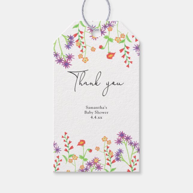 Wildblumen danke Babydusche Geschenkanhänger (Vorderseite)