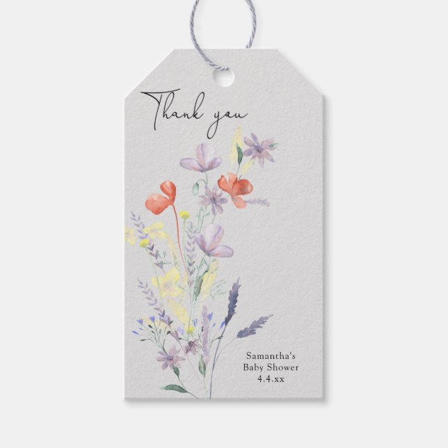 Wildblumen danke Babydusche Geschenkanhänger (Vorderseite)