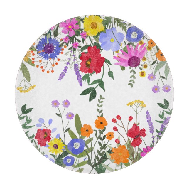 Wildblumen Decorative Glaszuschnitt 12" Schneidebrett (Vorderseite)