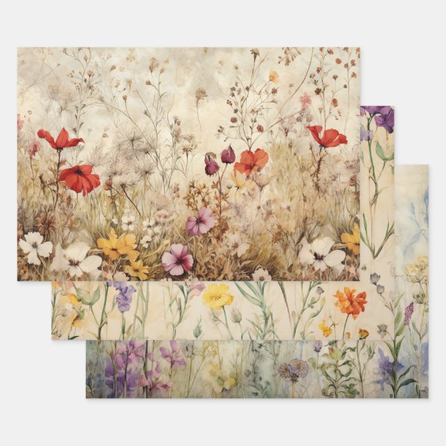 WILDBLUMEN DEKORATIVE PAPIERSET GESCHENKPAPIER SET (Set)