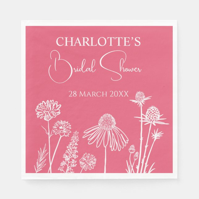 Wildblumen der Rose Skizziertes Brautparty Serviette (Vorderseite)