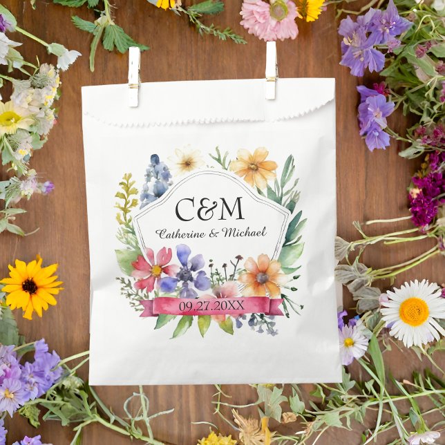 Wildblumen des Aquarellgartens Hochzeitmongram Geschenktütchen (Von Creator hochgeladen)