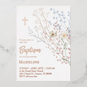 Wildblumen-Design Taufe Folieneinladung