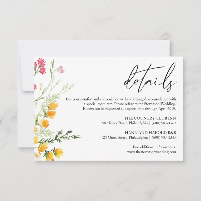 Wildblumen - Details zur Hochzeitkarte Einladung (Vorderseite)