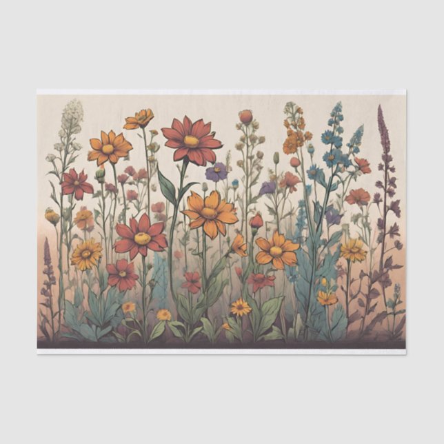 Wildblumen, die in der Felddarstellung wachsen Seidenpapier (Vorderseite)