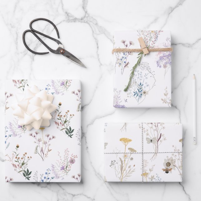 Wildblumen, die Papierblätter umhüllen Geschenkpapier Set (Vorderseite)