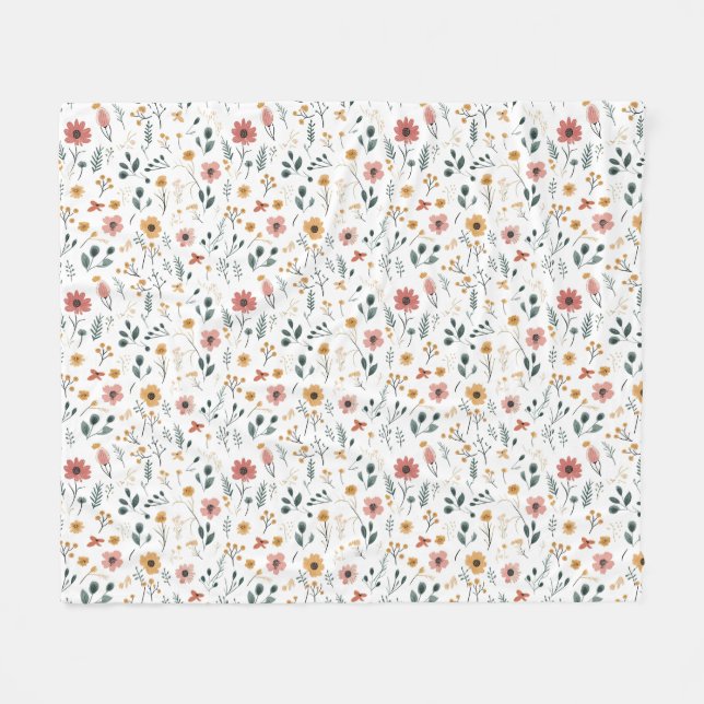 Wildblumen-Doodle Fleecedecke (Vorderseite (Horizontal))