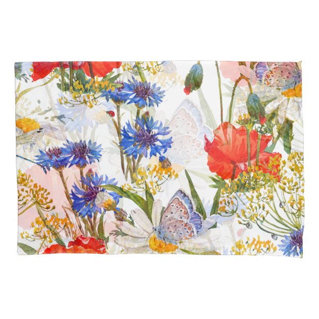 Wildblumen: Dunkelblau, wasserfarblos Kissenbezug (Vorderseite)