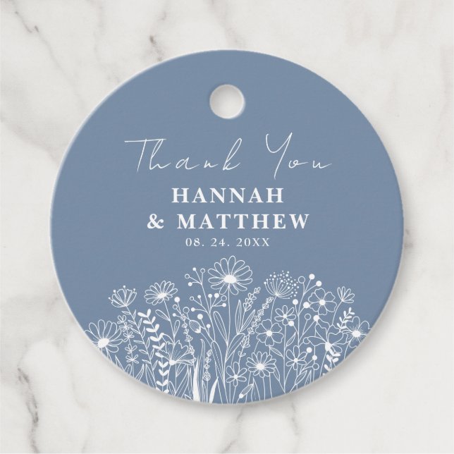 Wildblumen Dusty Blue Boho Wedding Geschenkanhänger (Vorderseite)