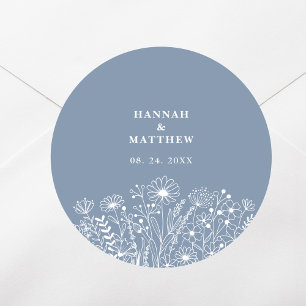 Wildblumen Dusty Blue Boho Wedding Runder Aufkleber