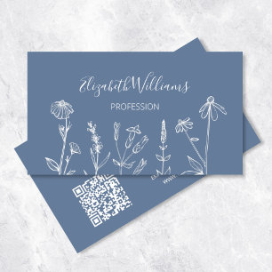 Wildblumen Dusty Blue   QR-Code Visitenkarte