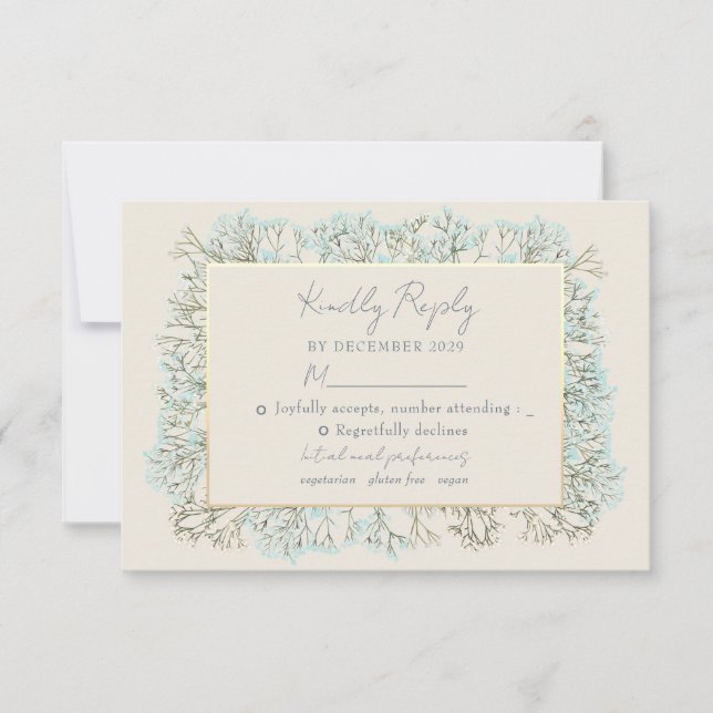 Wildblumen Dusty Blue Wedding RSVP Card (Vorderseite)