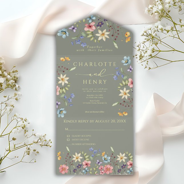 Wildblumen Einfache Hochzeit im Garten All In One Einladung (Von Creator hochgeladen)