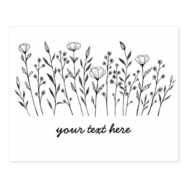 Wildblumen Einfache Linie Art Blume Meadow CUSTOM Gummistempel (Prägung)