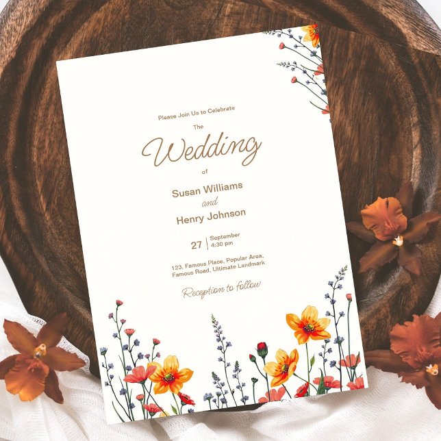 Wildblumen Einladung zur Blumenhochzeit | Fallfarb (best wedding card design | Fall season colors |  calligraphy watercolor wildflowers | custom )
