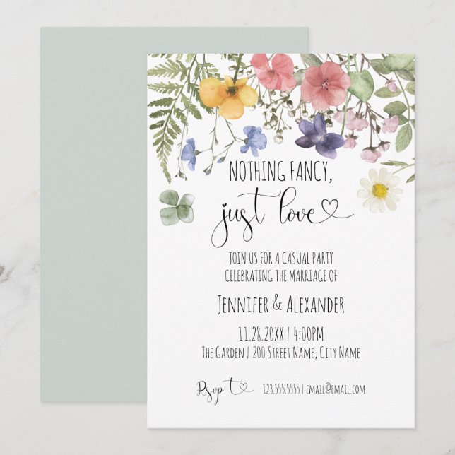 Wildblumen Einladung zur Hochzeitsempfehlung (Vorne/Hinten)