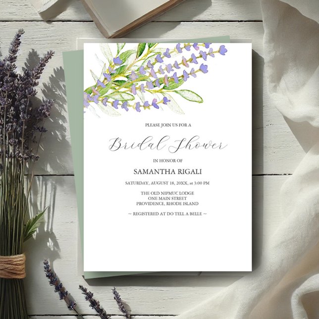Wildblumen Einladungen für Brautduschen (Bridal shower invitations watercolor lavender art by Victoria Grigaliunas Do Tell A Belle)