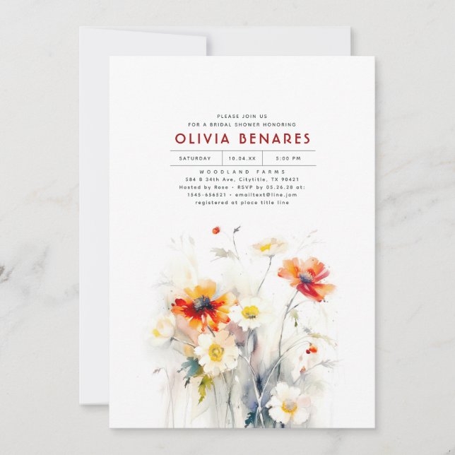 Wildblumen Elegant Boho Brautparty Einladung (Vorderseite)