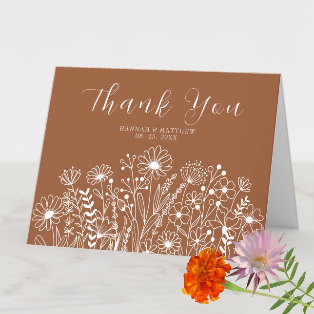 Wildblumen Elegant Boho Burnt Orange Wedding Dankeskarte (Von Creator hochgeladen)