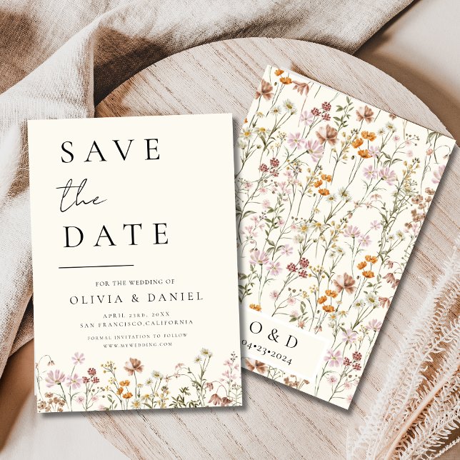 Wildblumen Elegant Boho Save the Date Minimalistis (Von Creator hochgeladen)