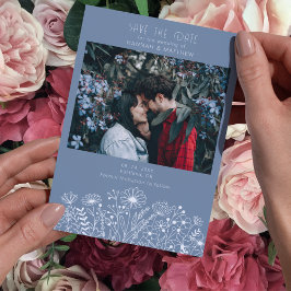 Wildblumen Elegant Dusty Blue Boho Foto Hochzeit Save The Date