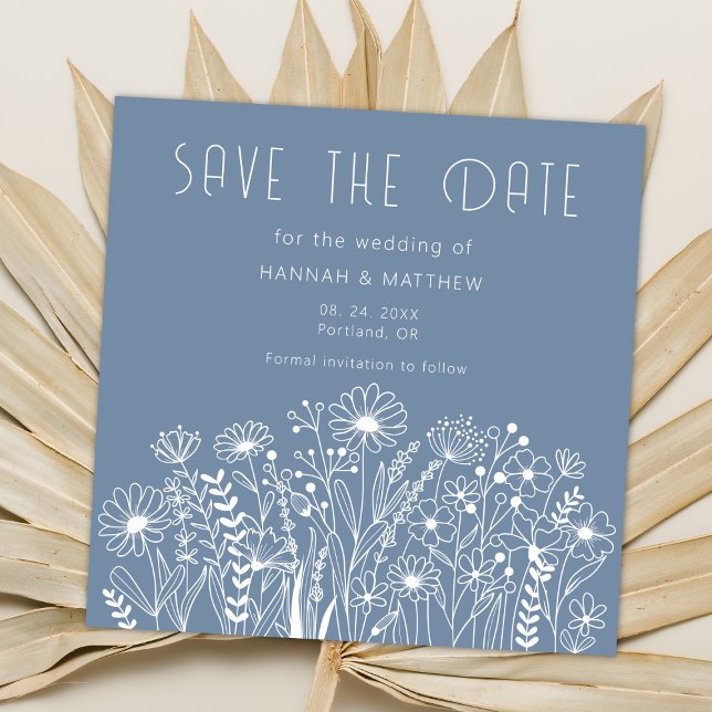 Wildblumen Elegant Dusty Blue Boho Wedding Save The Date (Von Creator hochgeladen)