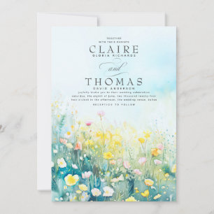 Wildblumen Elegant Dusty Blue Wedding Einladungen