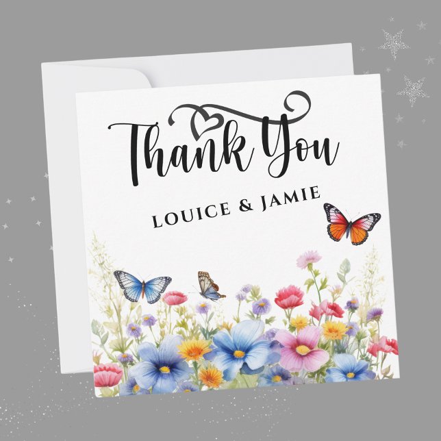 Wildblumen Elegante einfache Wohnung Danke Karte (Wildflowers Elegant Simple Flat Thank You Card)