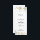 Wildblumen elegante Menükarte mit Monogramm auf de<br><div class="desc">Elegantes florales Hochzeitsmenü mit einigen Namen auf der Rückseite.</div>