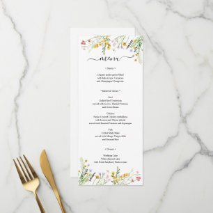 Wildblumen elegante Menükarte mit Monogramm auf de
