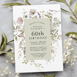 Wildblumen Eleganter Botanischer 60. Geburtstag Einladung<br><div class="desc">Dieses schlichte und elegante 60. Geburtstagsfest lädt mit einem zarten Aquarellrahmen zur Wildblume Ihres Textes auf einem pastellgrünen Hintergrund ein. Es ist eine wunderbare Wahl für ein besonderes Meilenstein Geburtstagsfest für sie. Der schicke Boho-Stil ist eine beliebte Wahl und besonders für Damen, die gerne Gärtnern oder die Schönheit der Natur...</div>