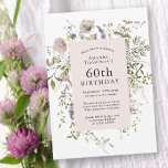 Wildblumen Eleganter Botanischer 60. Geburtstag Einladung<br><div class="desc">Die schlichte und elegante 60. Geburtstagsfeier mit einem zarten Aquarellrahmen umgibt Ihren Text auf einem rosa Hintergrund. Es ist eine wunderbare Wahl für ein besonderes Meilenstein Geburtstagsfest für sie. Der schicke Boho-Stil ist eine beliebte Wahl und besonders für Damen, die gerne Gärtnern oder die Schönheit der Natur genießen. Der gesamte...</div>