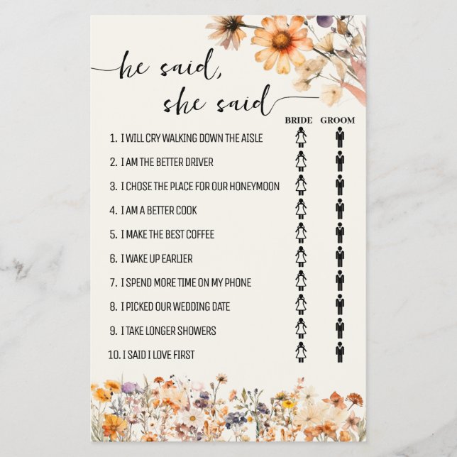 Wildblumen fallen, sagte er, sie sagte Dusche Spie Flyer (Vorne)