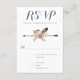 Wildblumen Feathers and Arrow RSVP Karte