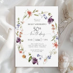 Wildblumen Feminine Floral 50. Geburtstagsparty Einladung<br><div class="desc">Feiern Sie einen 50. Geburtstag im schönen femininen Stil mit dieser modernen blumengeschmückten Wildblumen Geburtstagsfeier. Ein wunderschönes Aquarellkranz mit gemischten Wildblumen in Rosa, lila, pfirsichfarben, blau und weiß mit verstreuten Pflanzen machen diesen Pop mit Stil. Personalisieren Sie die Textvorlage mit Ihren Party-Informationen. Diese Einladung kann als gedruckte Einladungen oder als...</div>