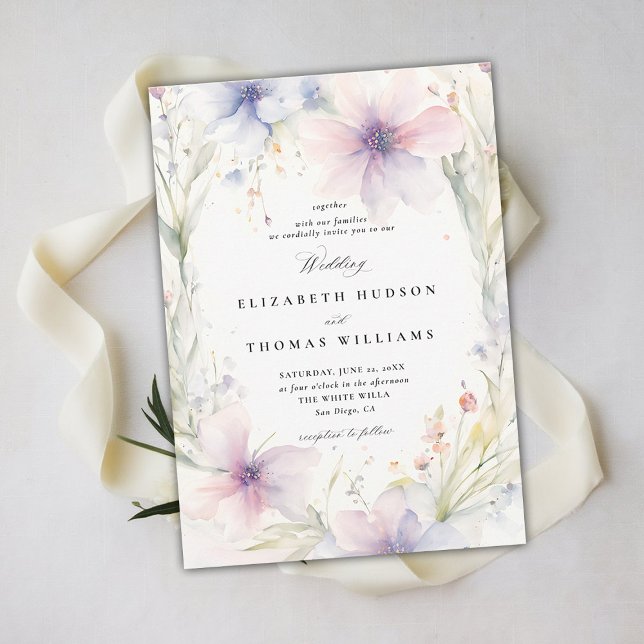 Wildblumen Fête Romantic Spring Elegante Hochzeit Einladung (wildflower wedding theme invitation delicate watercolor meadow modern classic formal elegant spring )