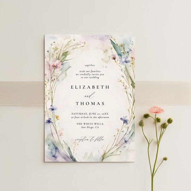 Wildblumen Fête Romantik Ecru Hochzeit Einladung (wildflower wedding theme invitation watercolor ecru garden modern classic elegant spring summer)