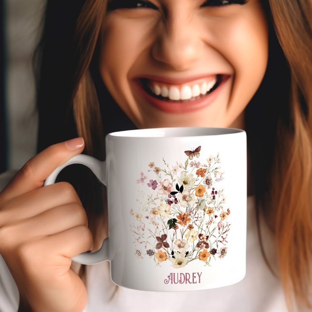 Wildblumen Floral Name Monogramm Kaffeetasse (Wildflowers Floral Name monogram Coffee Mug)