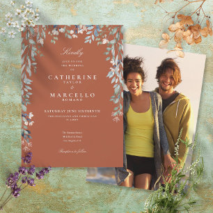 Wildblumen Florenz Terracotta Foto Hochzeit Einladung