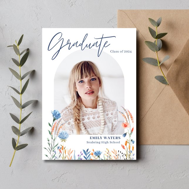 Wildblumen Foto High School Abschluss Einladung (Wildflowers Photo High School Graduation Invitation)
