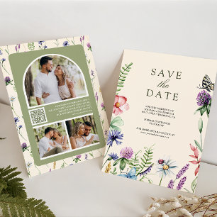 Wildblumen Foto QR Code Creme Hochzeit Save The Date