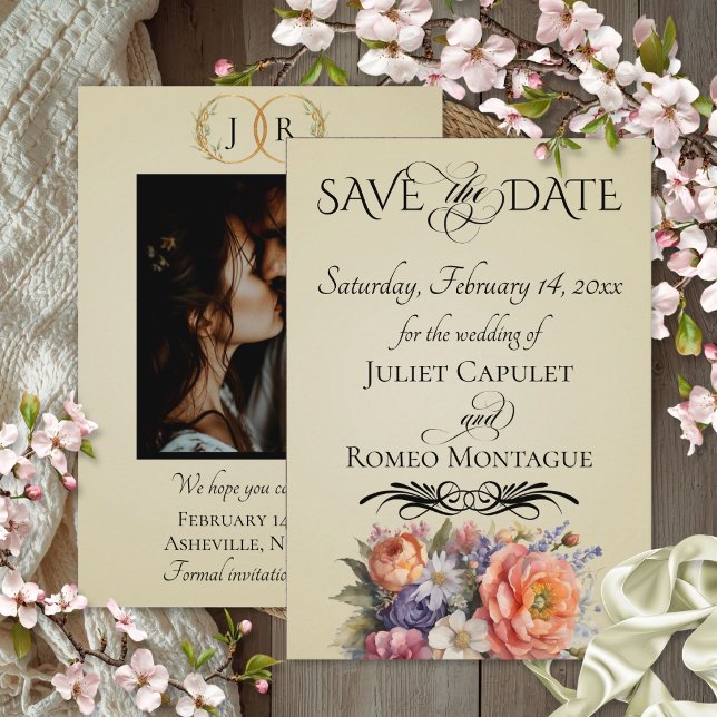 Wildblumen, Foto- und Blatt-Monogramm - Weizen Save The Date (Von Creator hochgeladen)