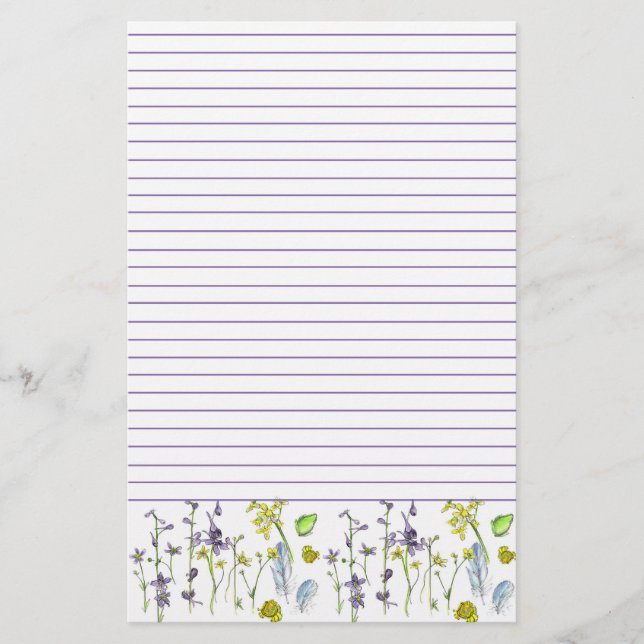 Wildblumen Frog Feathers Nature Lined Briefpapier (Vorderseite)