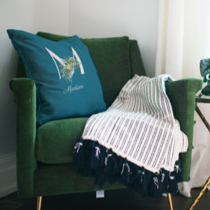 Wildblumen für Aquarellfarben, monogramm blau Kissen