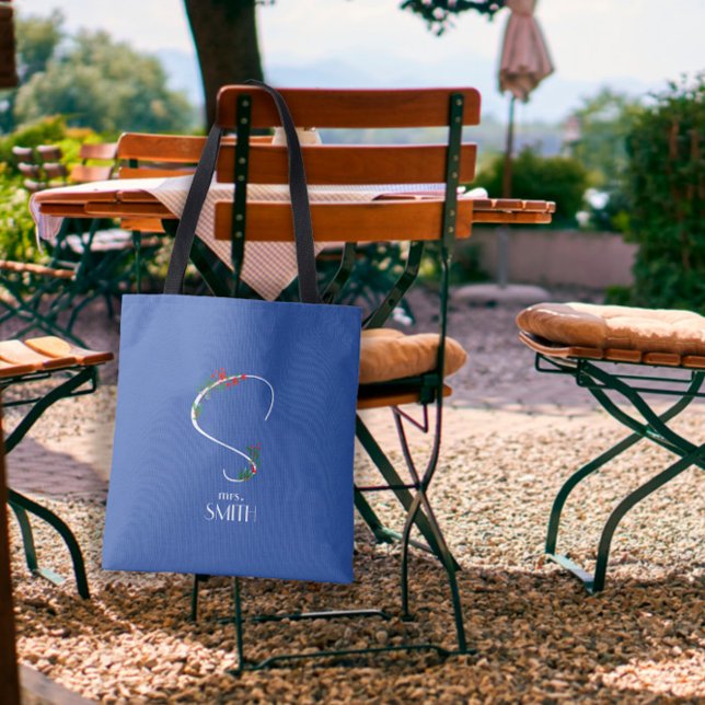 Wildblumen für Aquarellfarben, monogramm, blau Tasche (Von Creator hochgeladen)