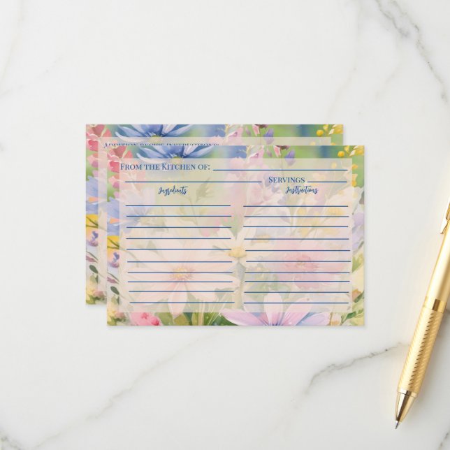 Wildblumen für Aquarellfarben Rezeptkarte Begleitkarte (Vorderseite/Rückseite Beispiel)