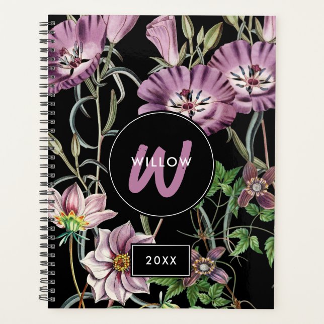 Wildblumen für Aquarellfarben Schwarze Lila Monogr Planer (Vorderseite)