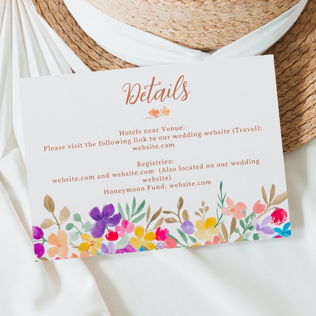 Wildblumen für bemalte Gärten Begleitkarte (Painted garden wildflowers script wedding details enclosure card)